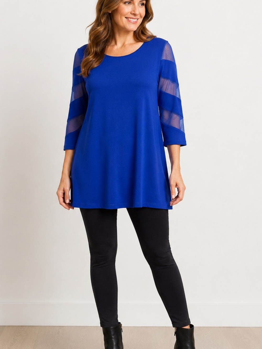 IC by Connie K Cobalt Blue Mesh Sleeve Tunic Dress XL